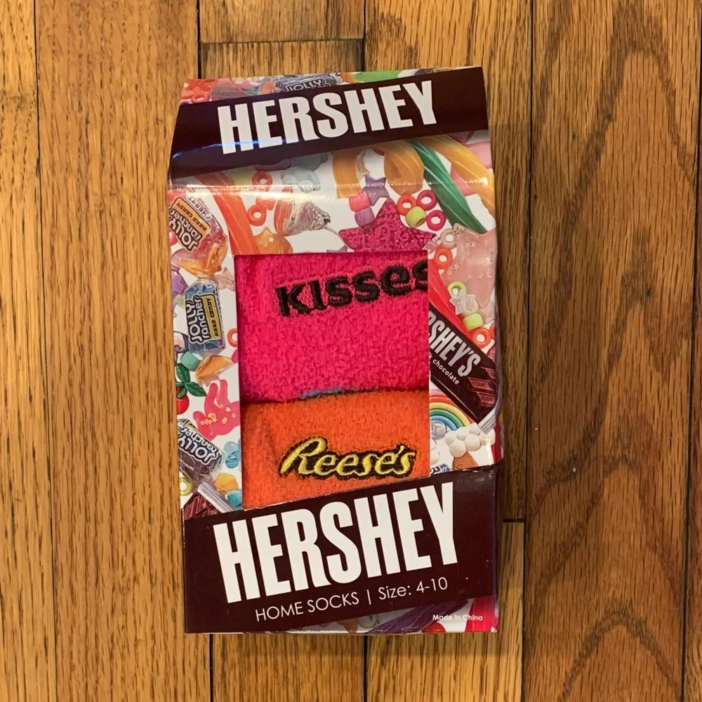 HERSHEY Pink & Orange Branded Home Socks - Bright Pink Kisses & Orange Reese's